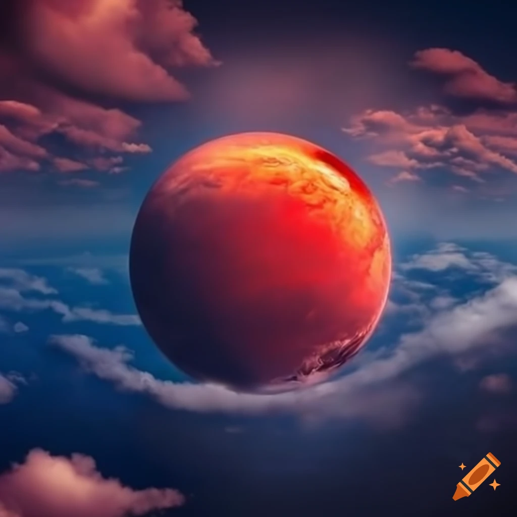 Red planet with cloudy atmosphere