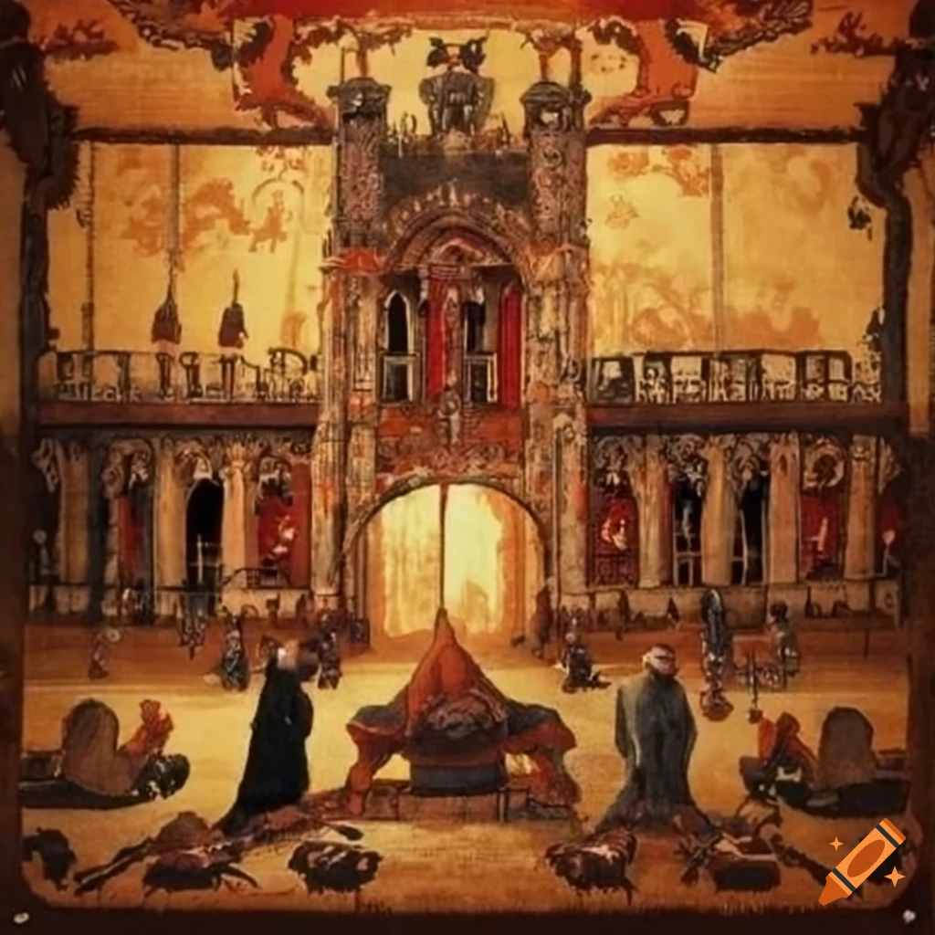 tapisserie with medieval carriages
