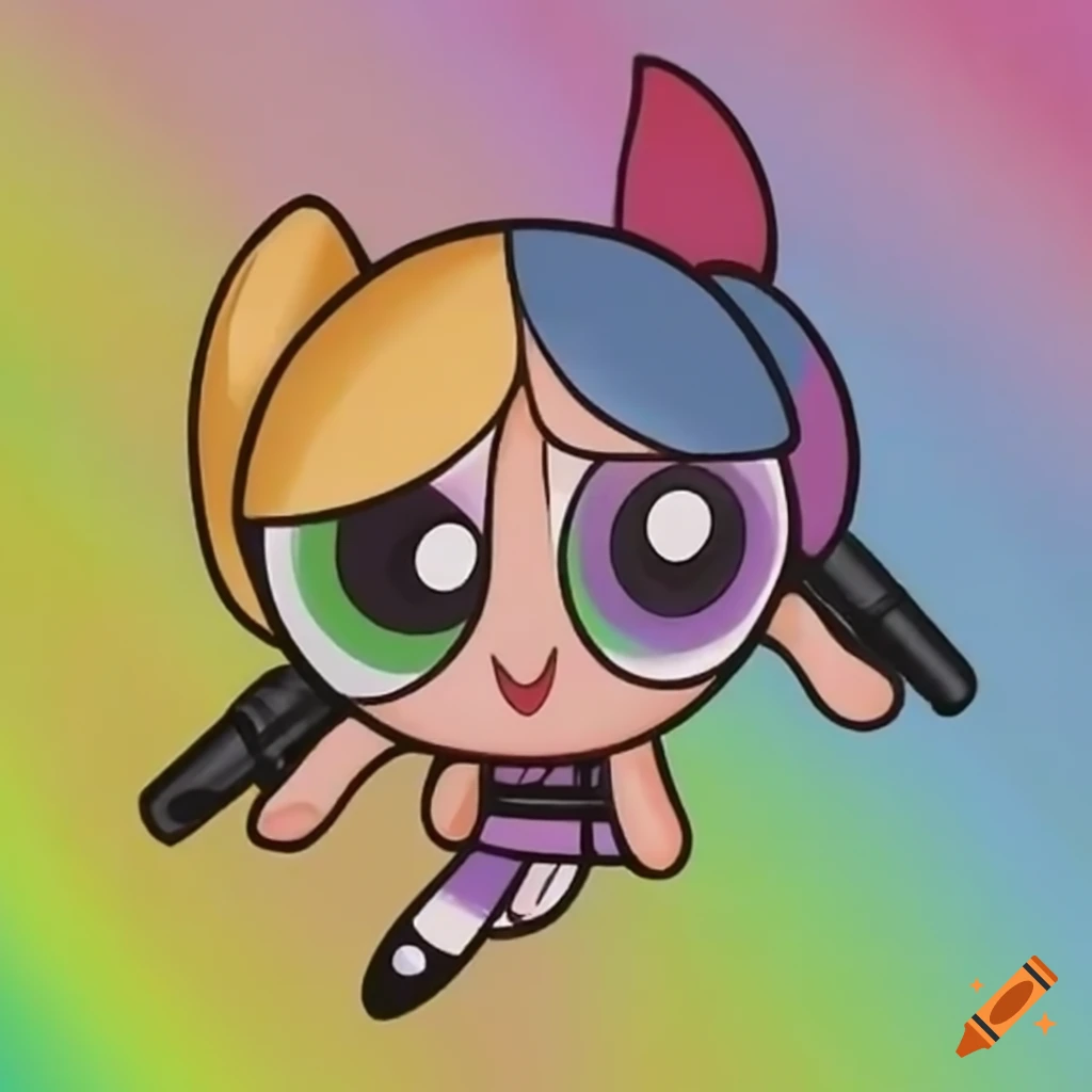Powerpuff girls shooting rainbows and candy on Craiyon