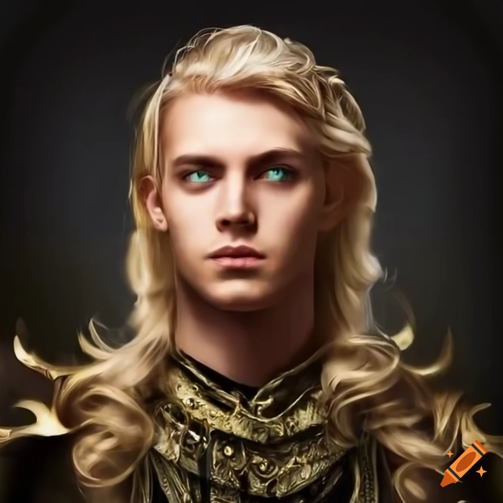 Portrait of a handsome young man with blonde hair and green eyes on Craiyon