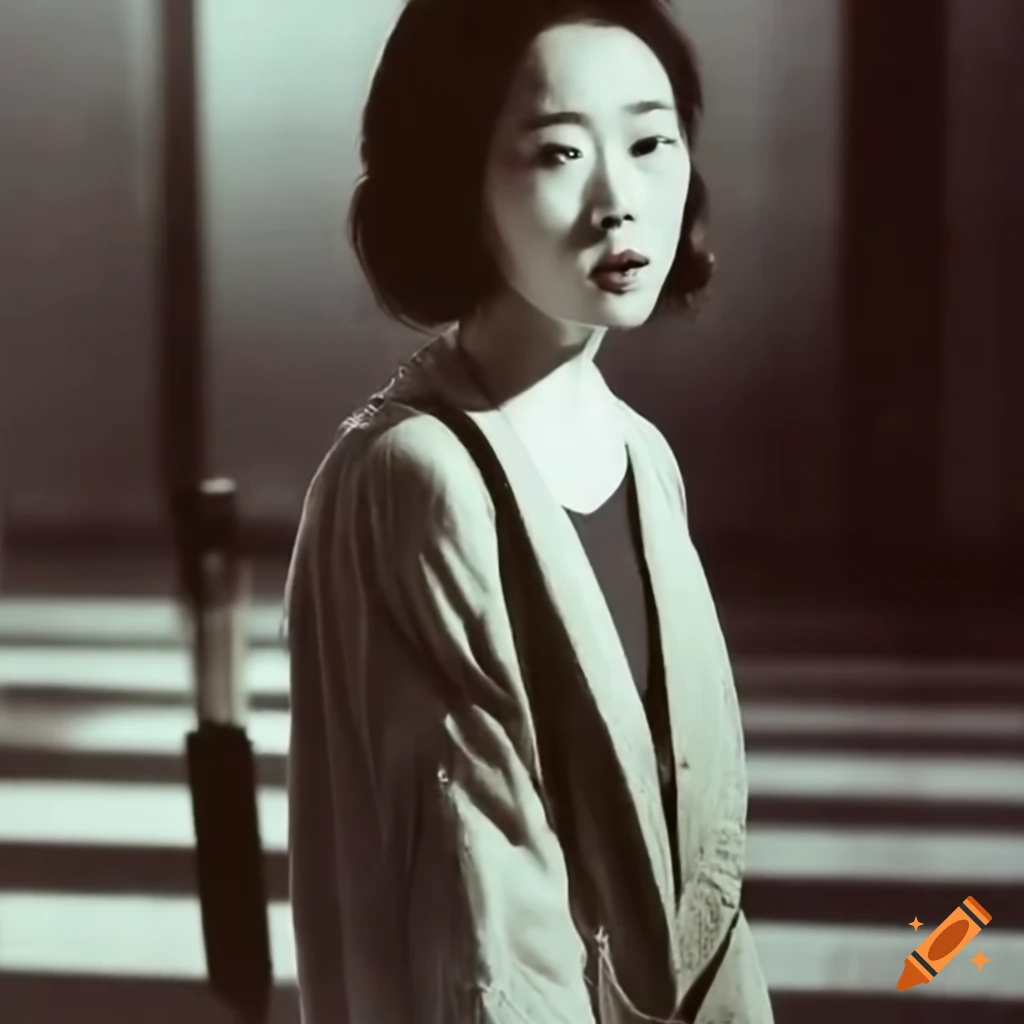 Vintage korean movie still of a woman walking on Craiyon