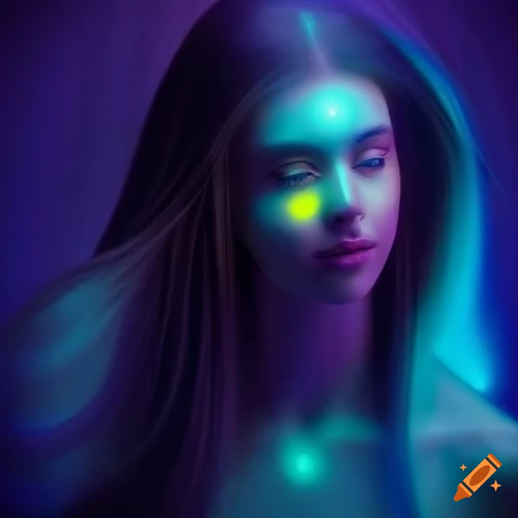 art of a ethereal gender-neutral android surrounded by crystals