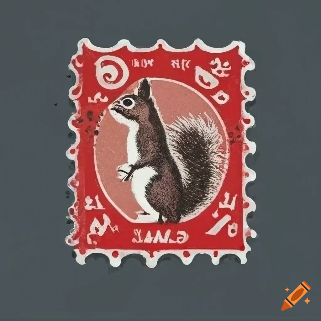 vintage poster with squirrel stamp on black background