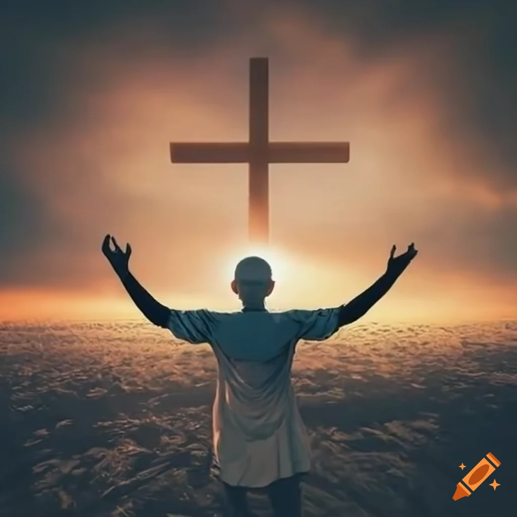 Conceptual art of god's hand reaching out to a man