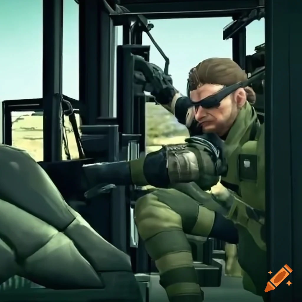 Venom snake operating a forklift in metal gear solid v on Craiyon