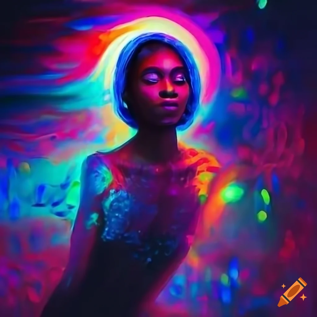 Portrait of a genderless person surrounded by glowing crystals on Craiyon