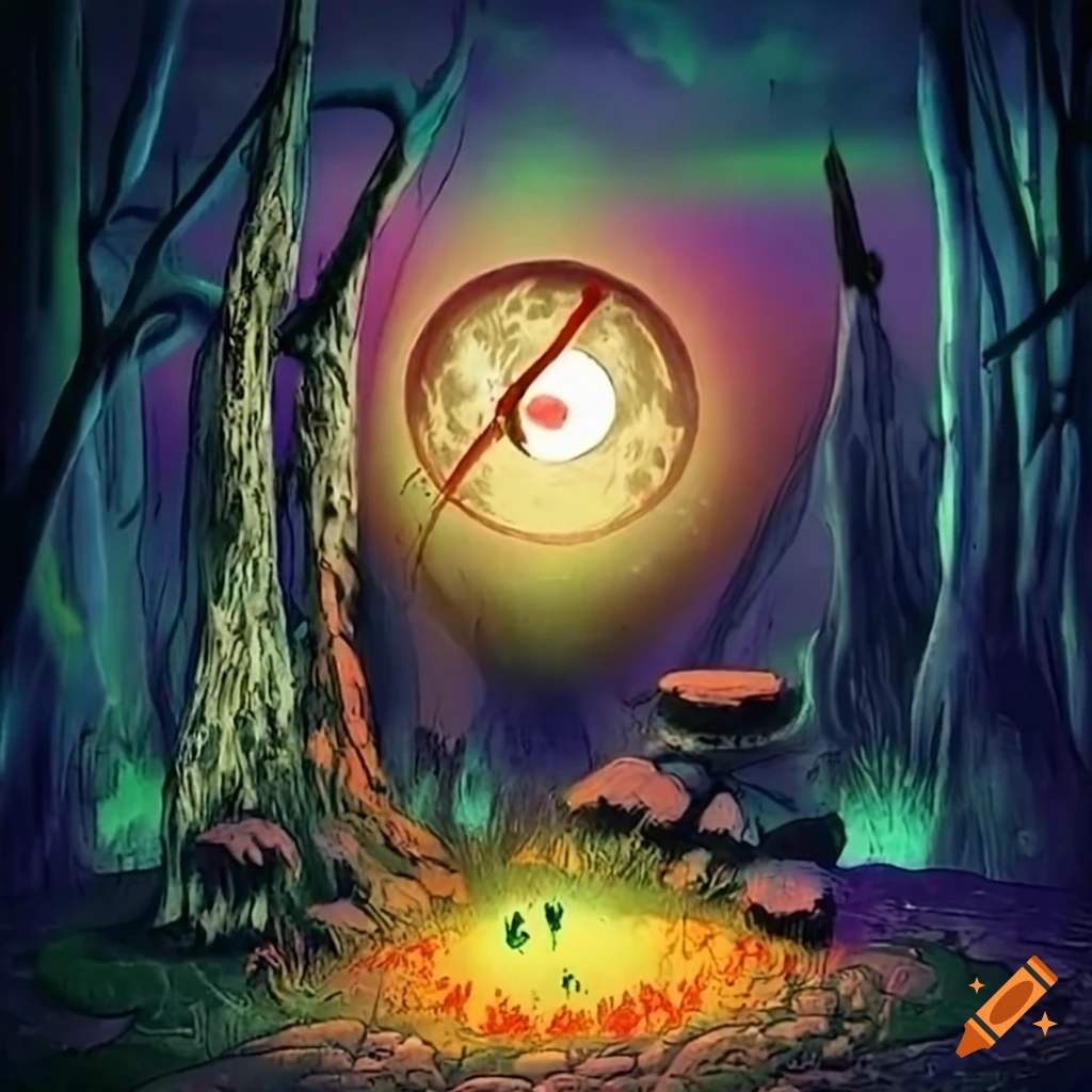 mystical landscape with magic symbols and runes