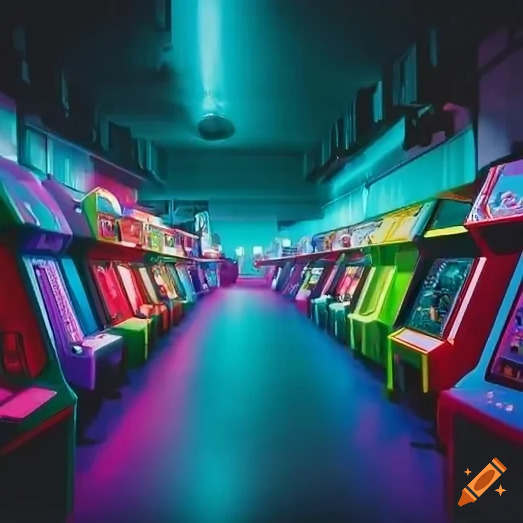 1980s arcade game lineup illustration on Craiyon