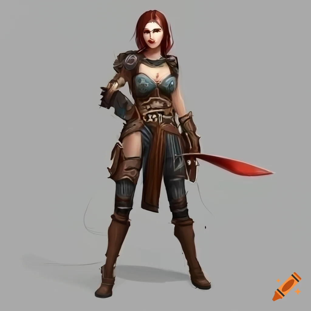 Full body illustration of a female rpg game character on Craiyon