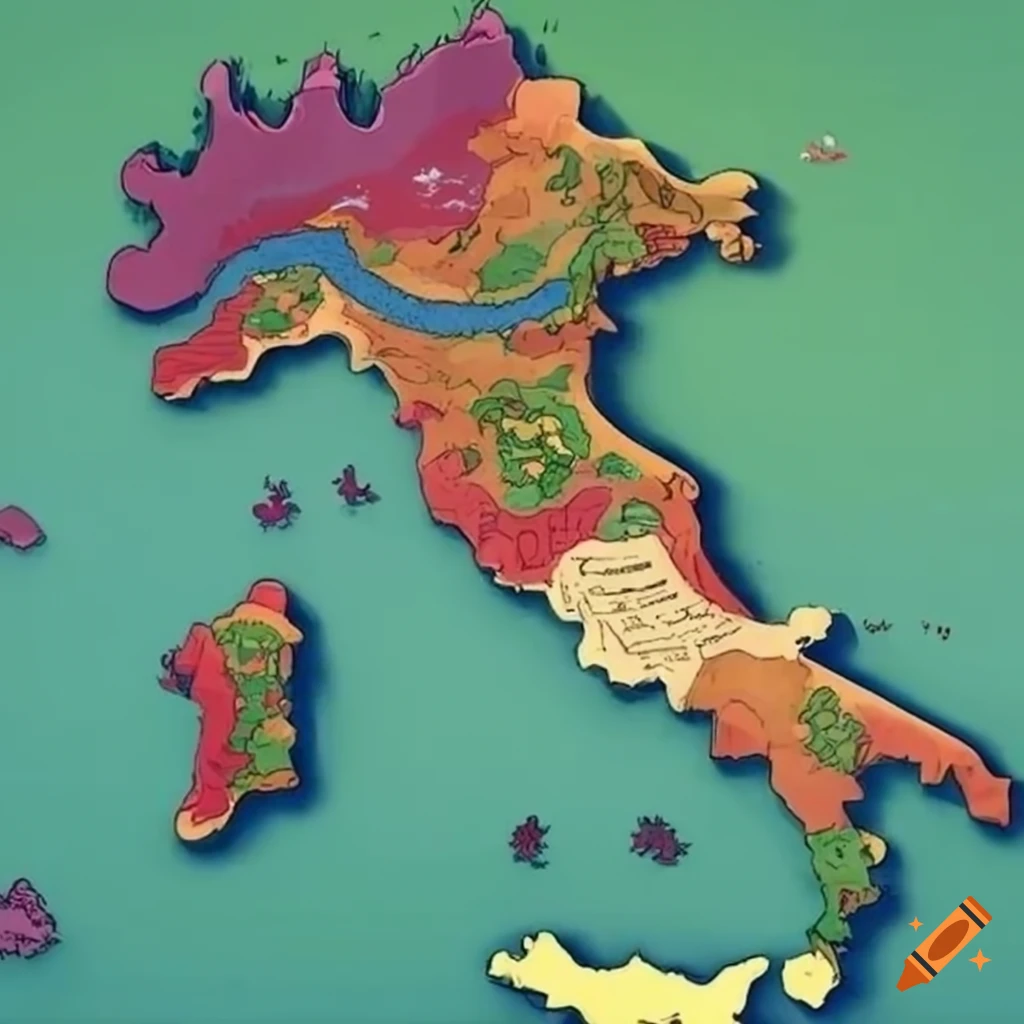 Detailed map of a pokemon region inspired by italy on craiyon