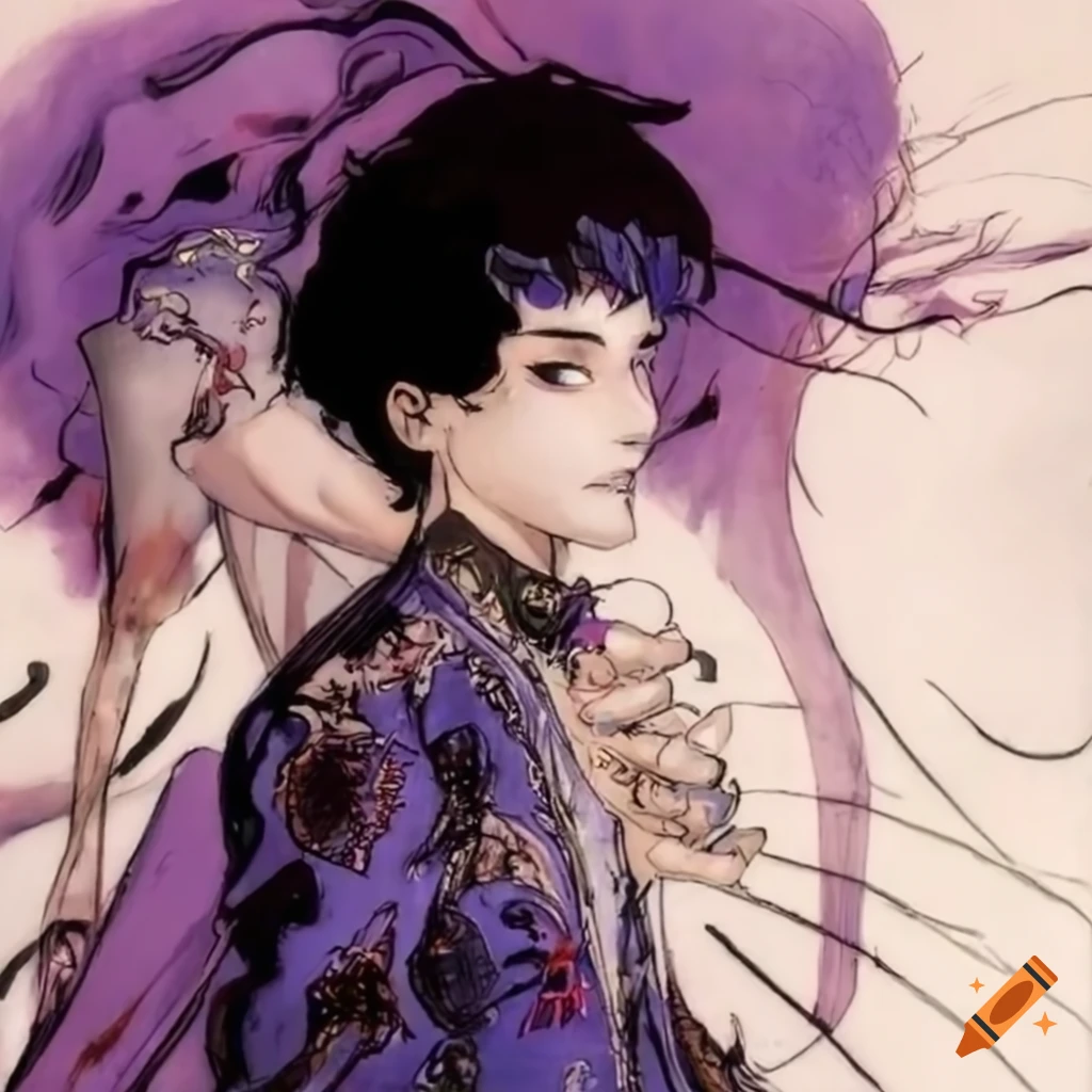 Illustration of a guy with black hair in unique art style on Craiyon
