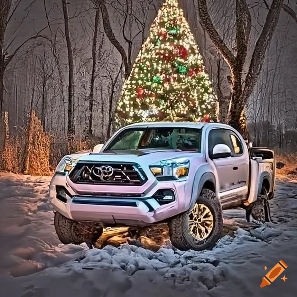 Toyota with a christmas tree in the back