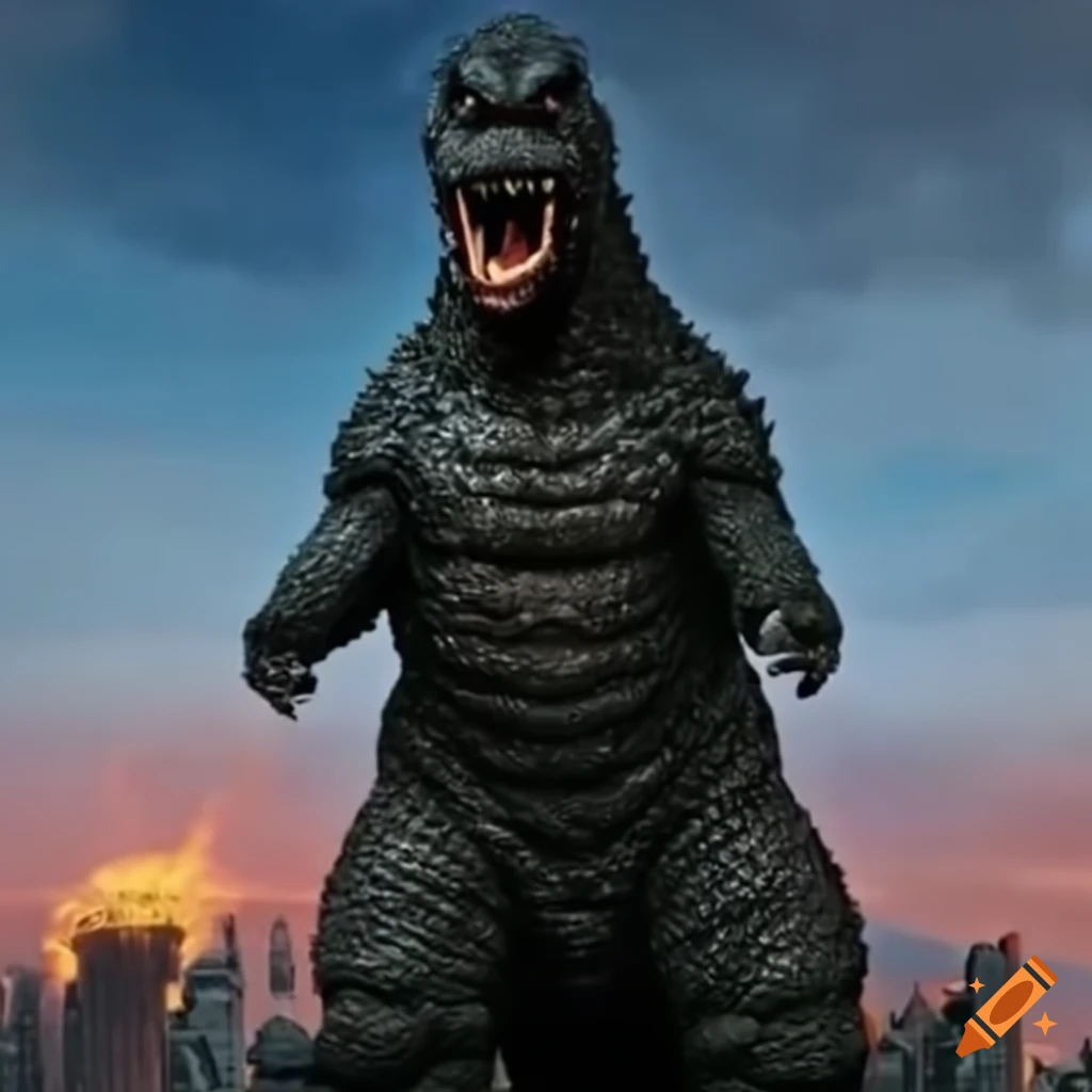 image of a powerful Godzilla confronting Superman