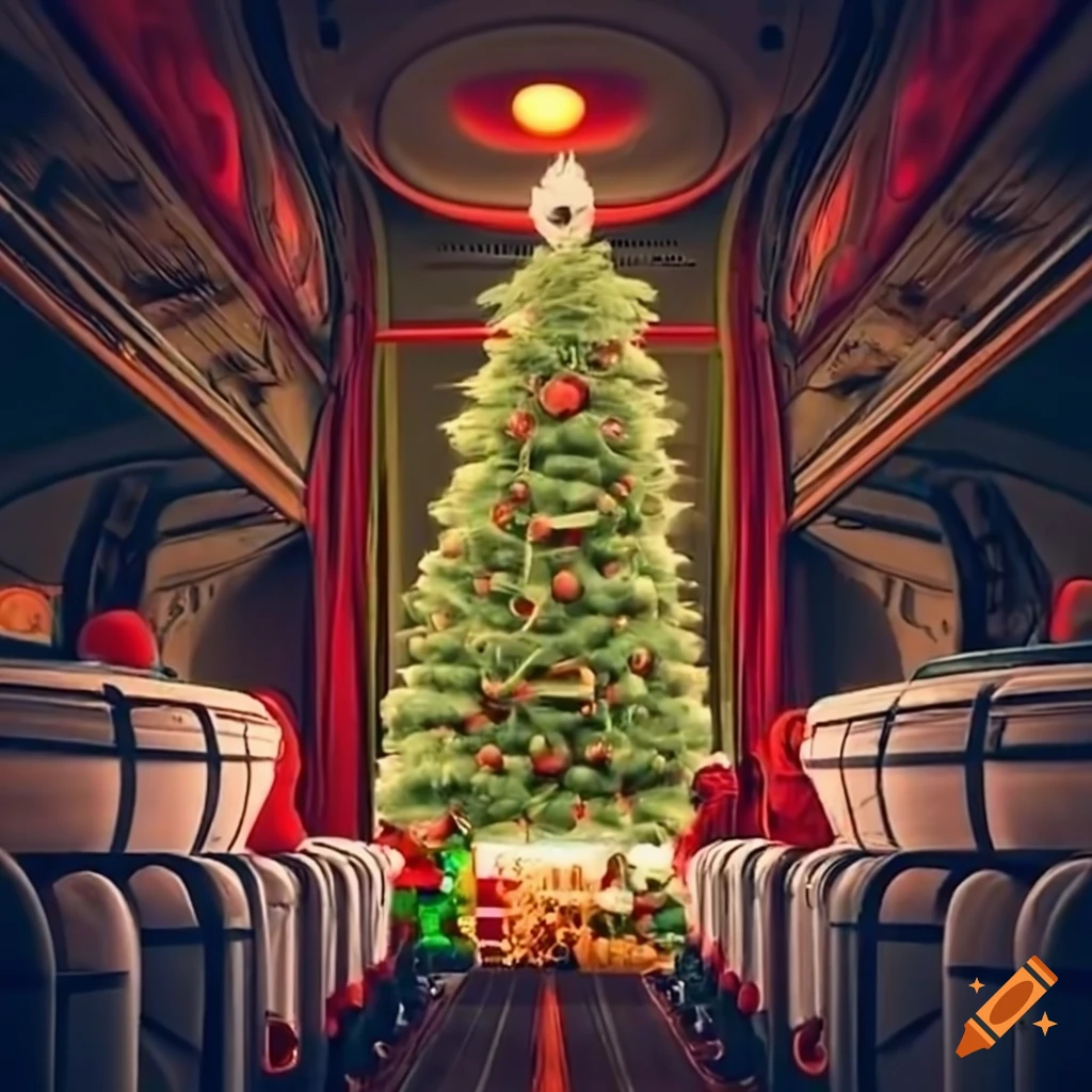 Christmas tree inside an airplane