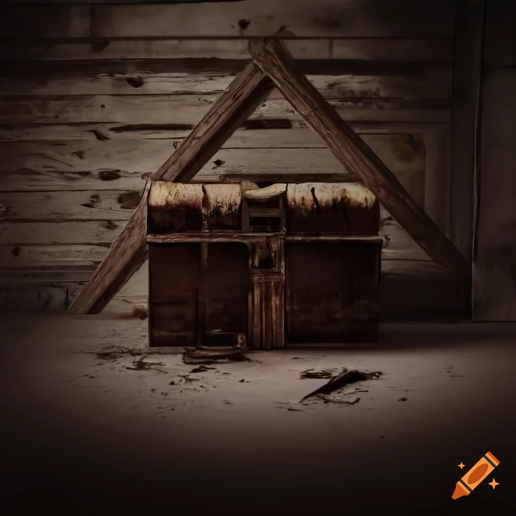 image of a spooky abandoned attic with a chest