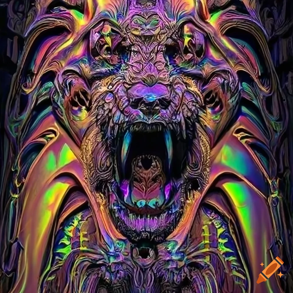 graphic art with iridescent colors and Asian influence