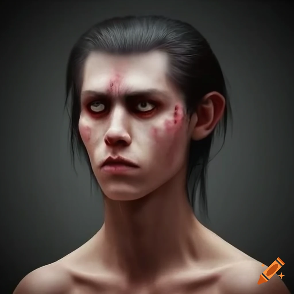 portrait of a man with lizard-like skin patch on his neck