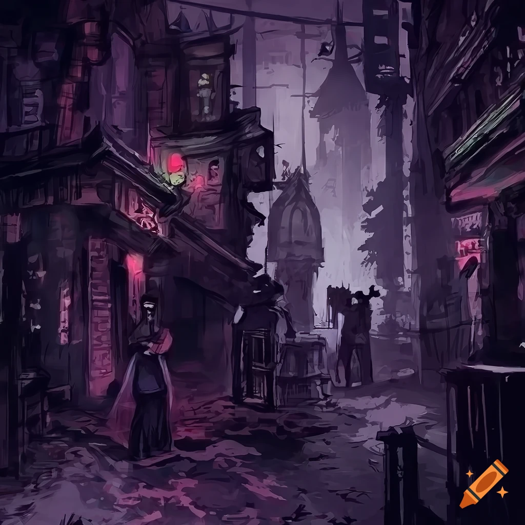 detailed illustration of a family of 19th century gangsters in a cyberpunk setting