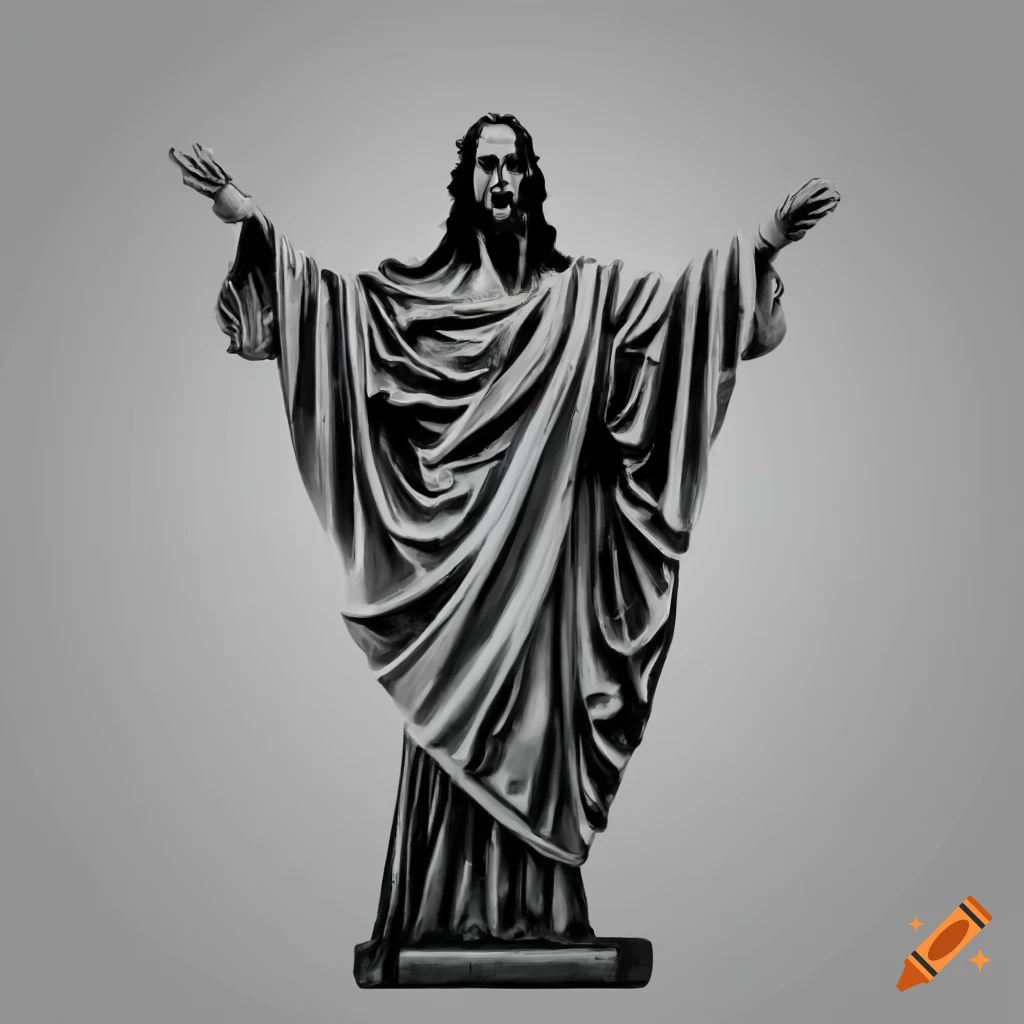 Black outline of a jesus statue on Craiyon