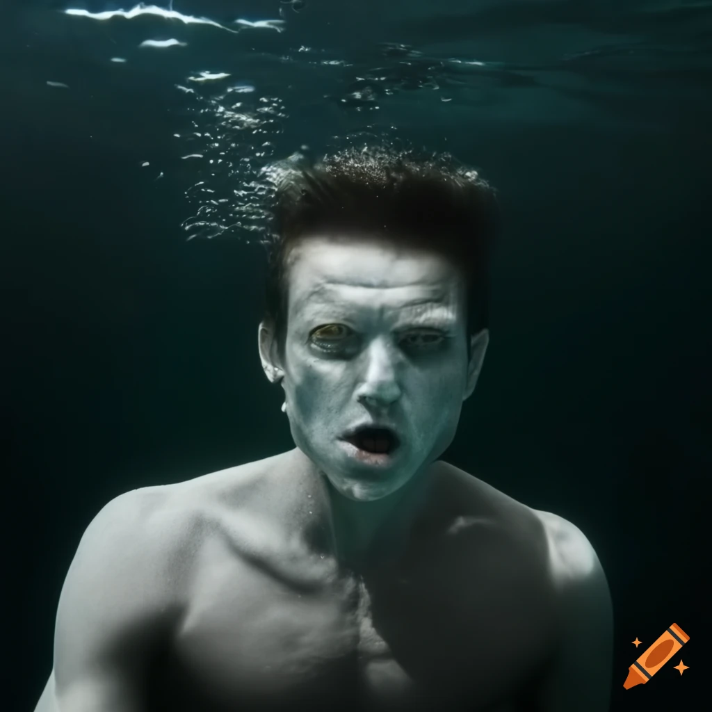 Man's face underwater