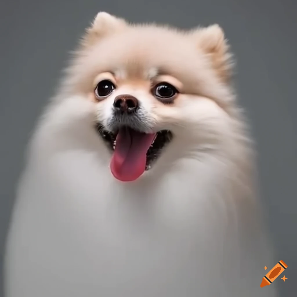 Smiling and crying white pomeranian dog on Craiyon