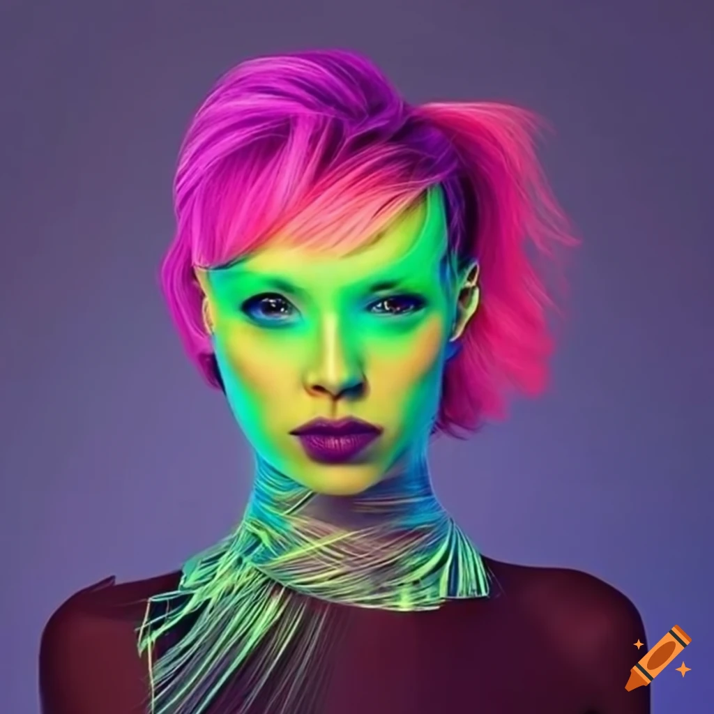 neon futuristic hairstyle with geometric shapes