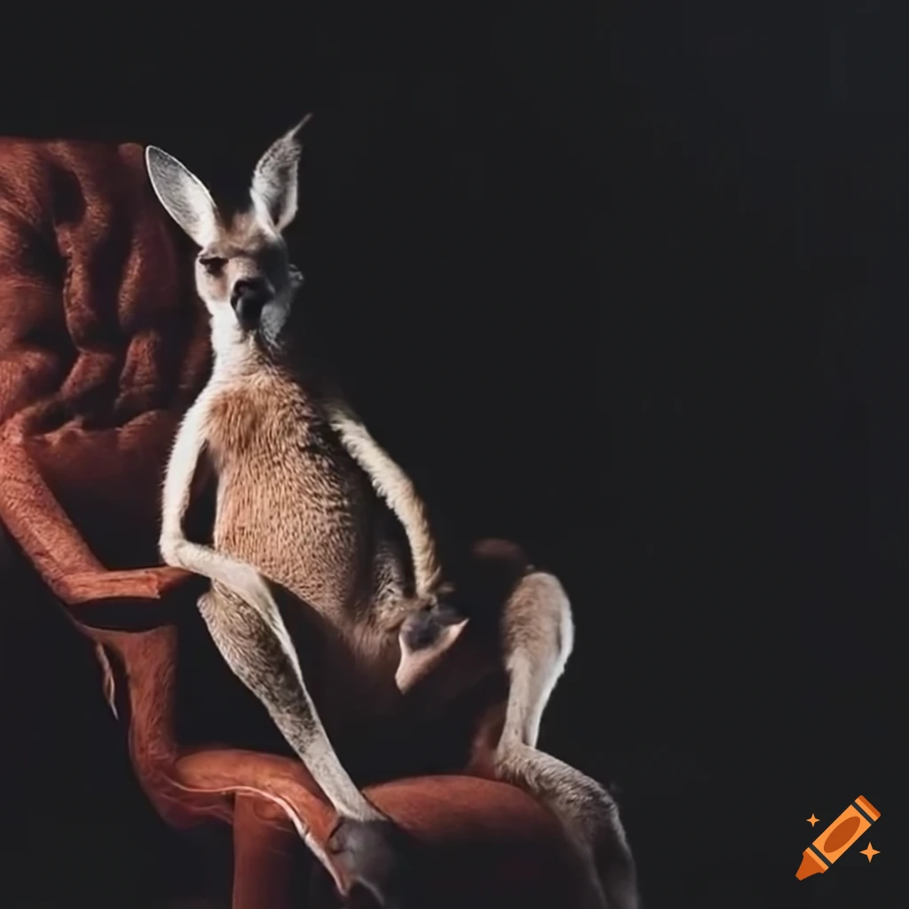 sinister kangaroo wearing glasses in a dark lair