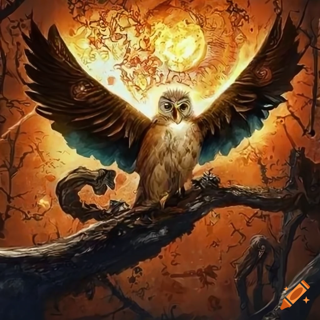 magical owl in a Greek fantasy artwork