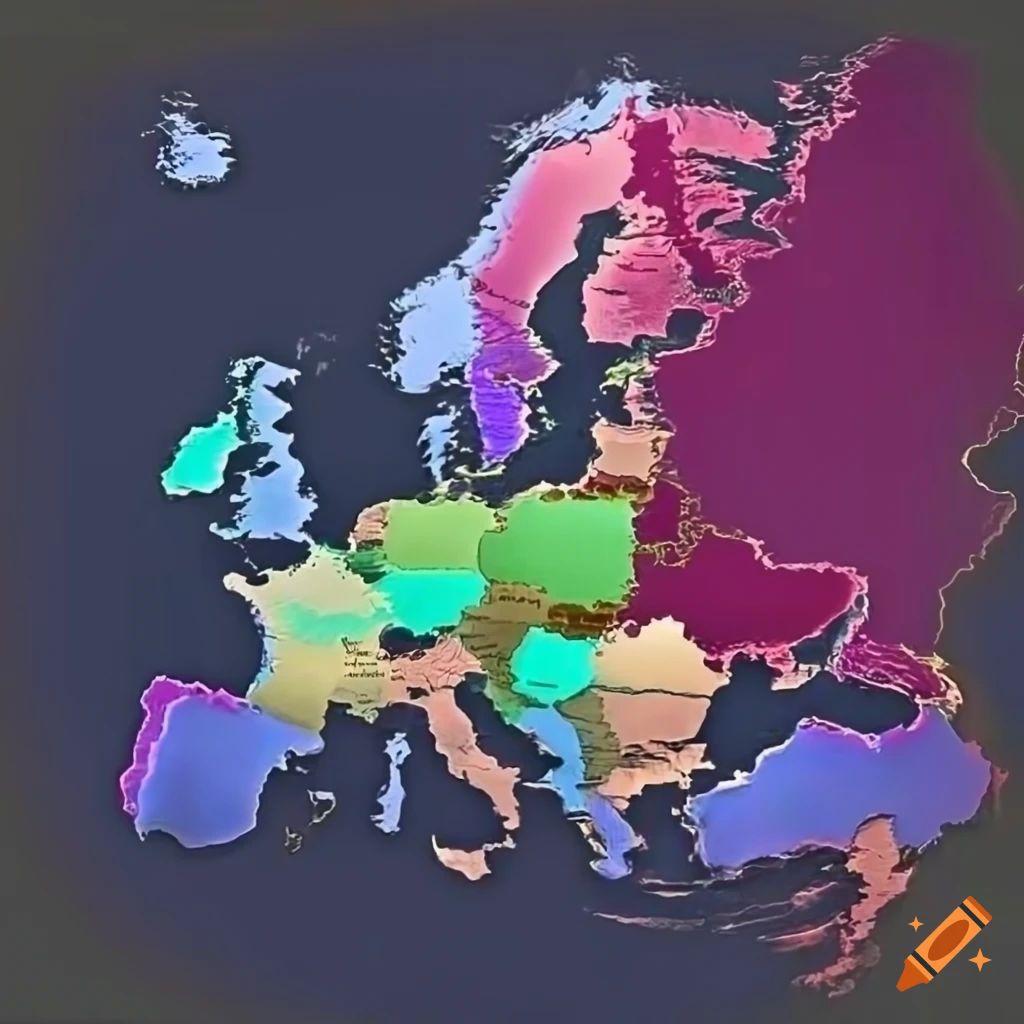 Labeled map of europe with water bodies and landforms