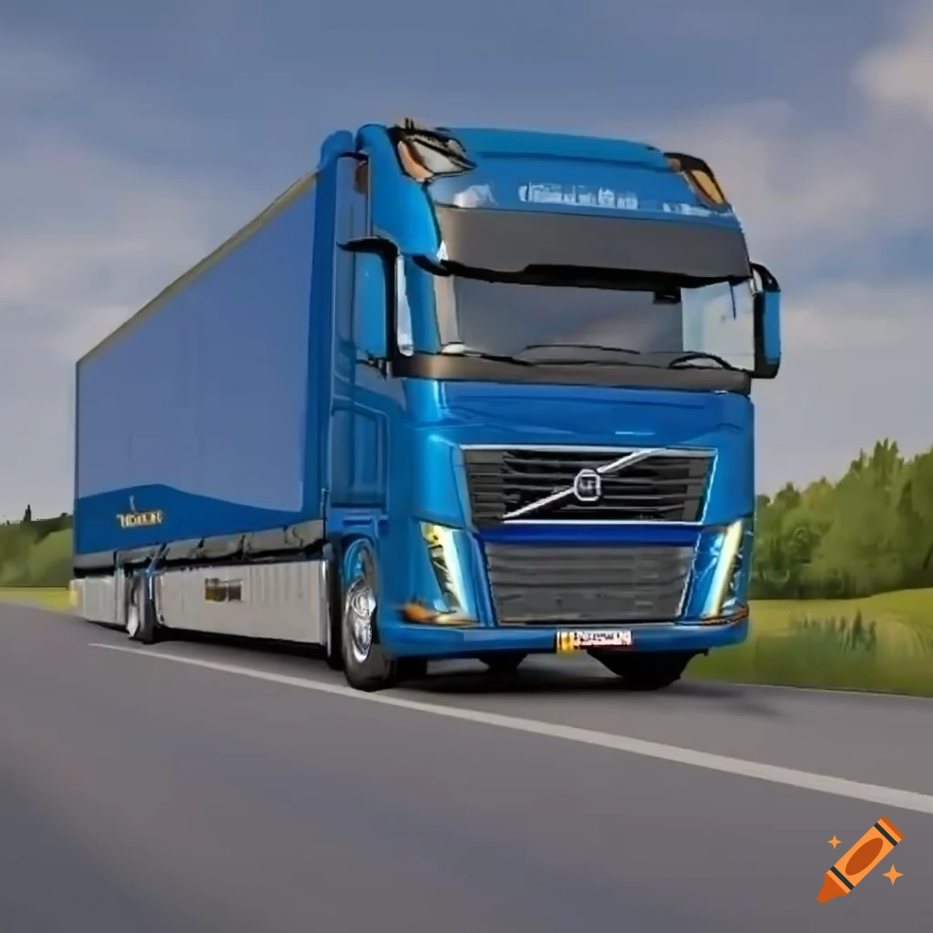 blue Volvo truck with trailer in Euro Truck Simulator 2