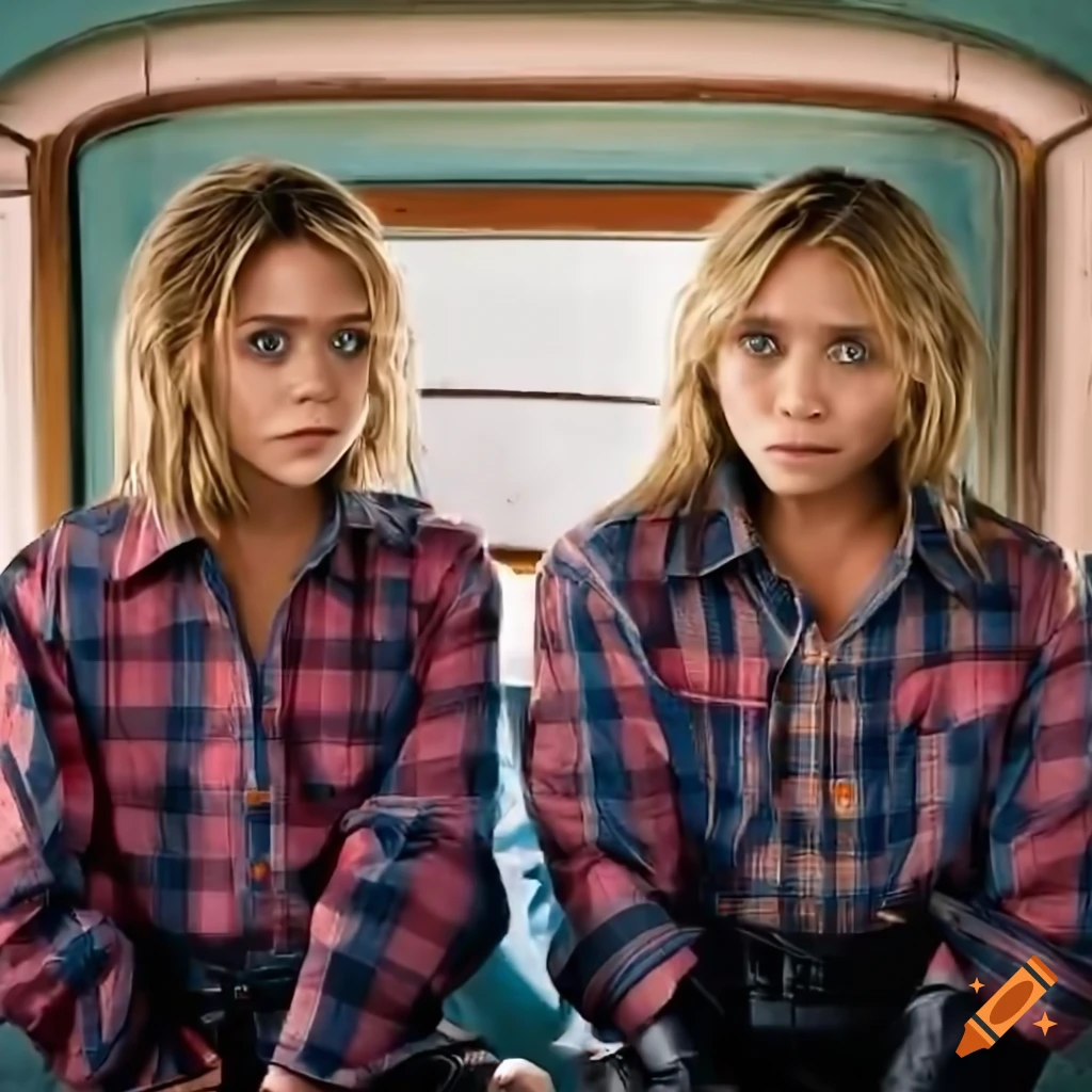 Photorealistic image of ashley and mary-kate olsen in