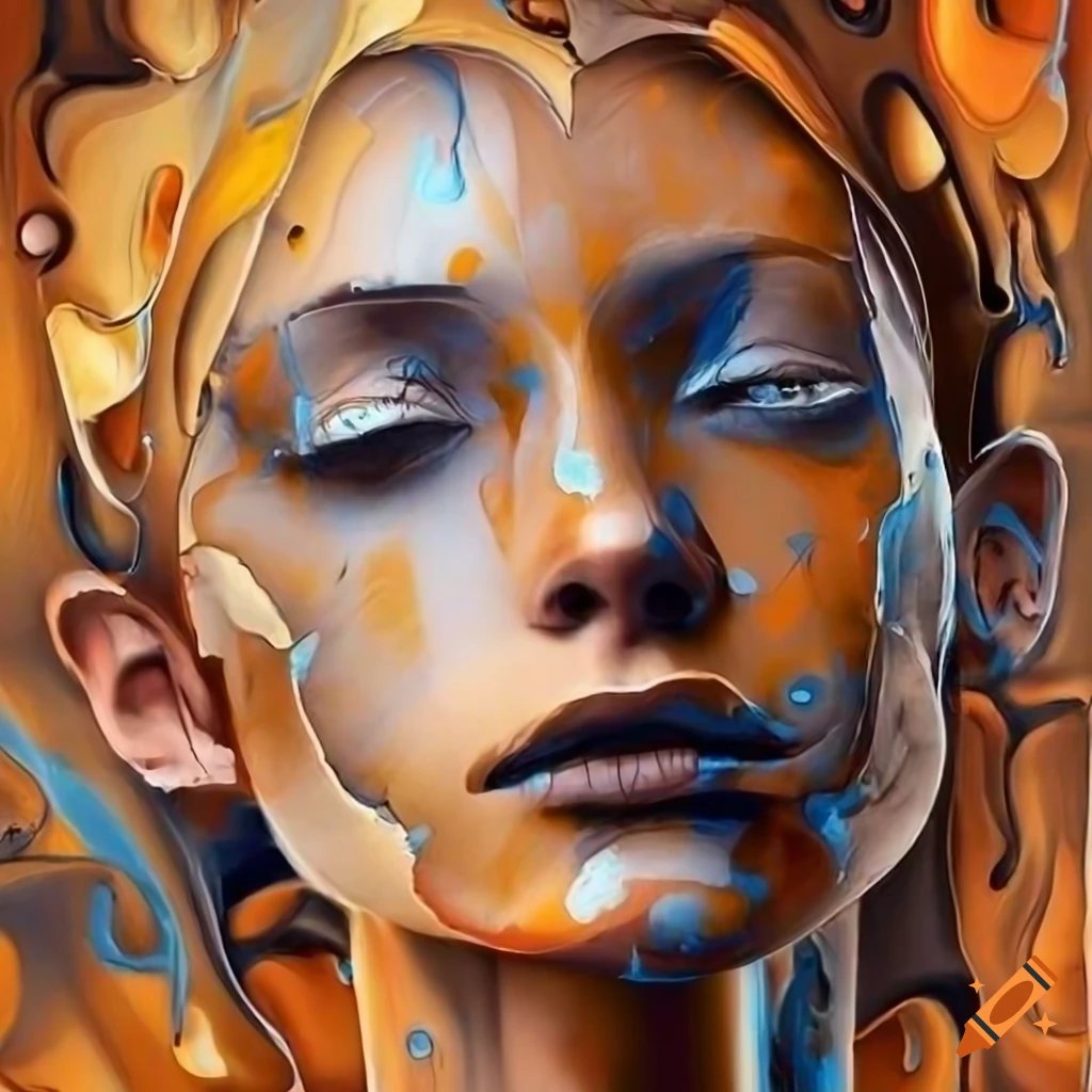 Geometric brown face painting with fire and water elements