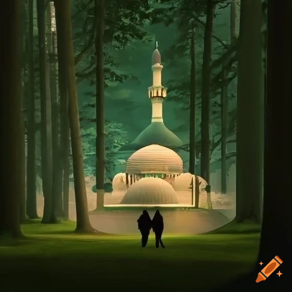 mosque surrounded by dense forest