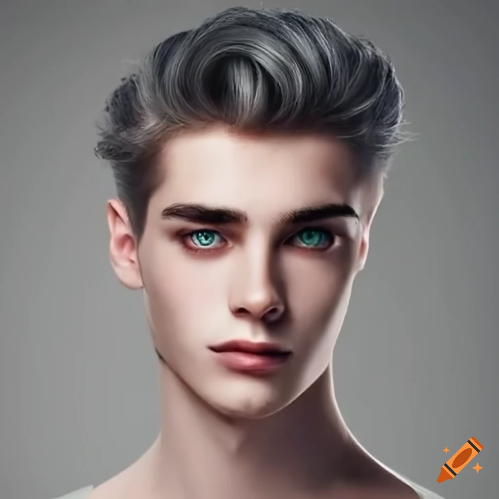 Portrait of a man with green eyes and wavy hair on Craiyon