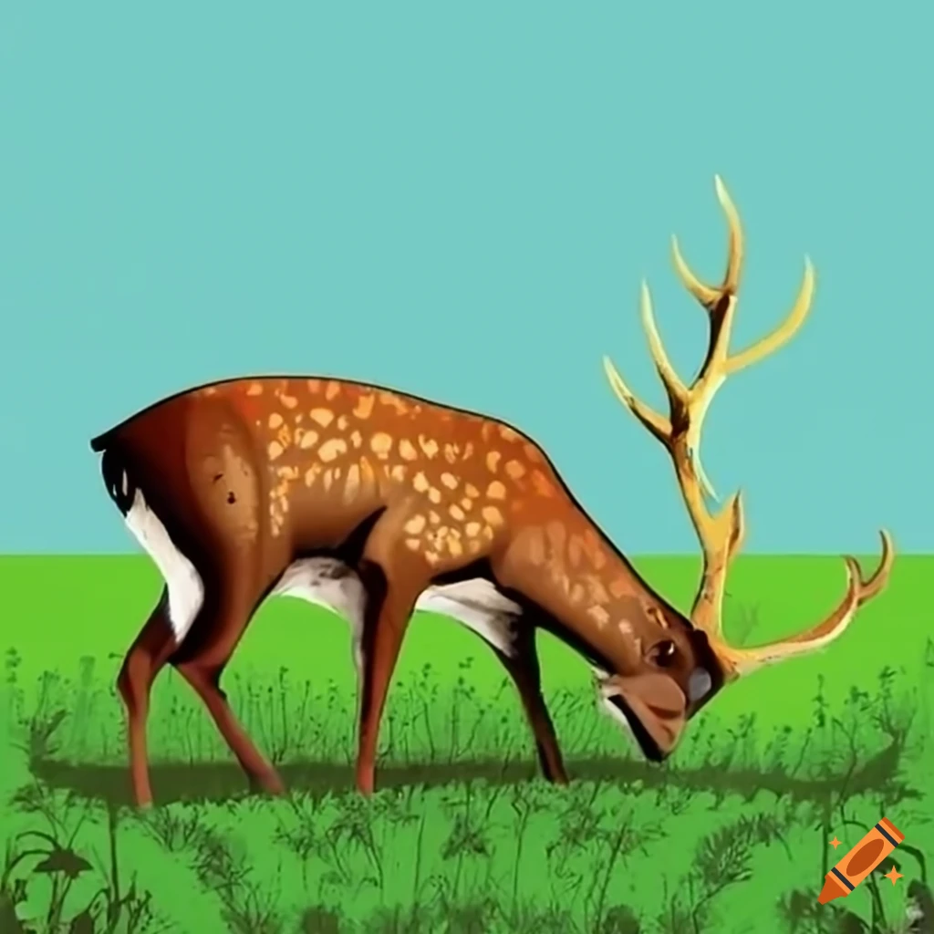 male deer grazing on a grassy hill