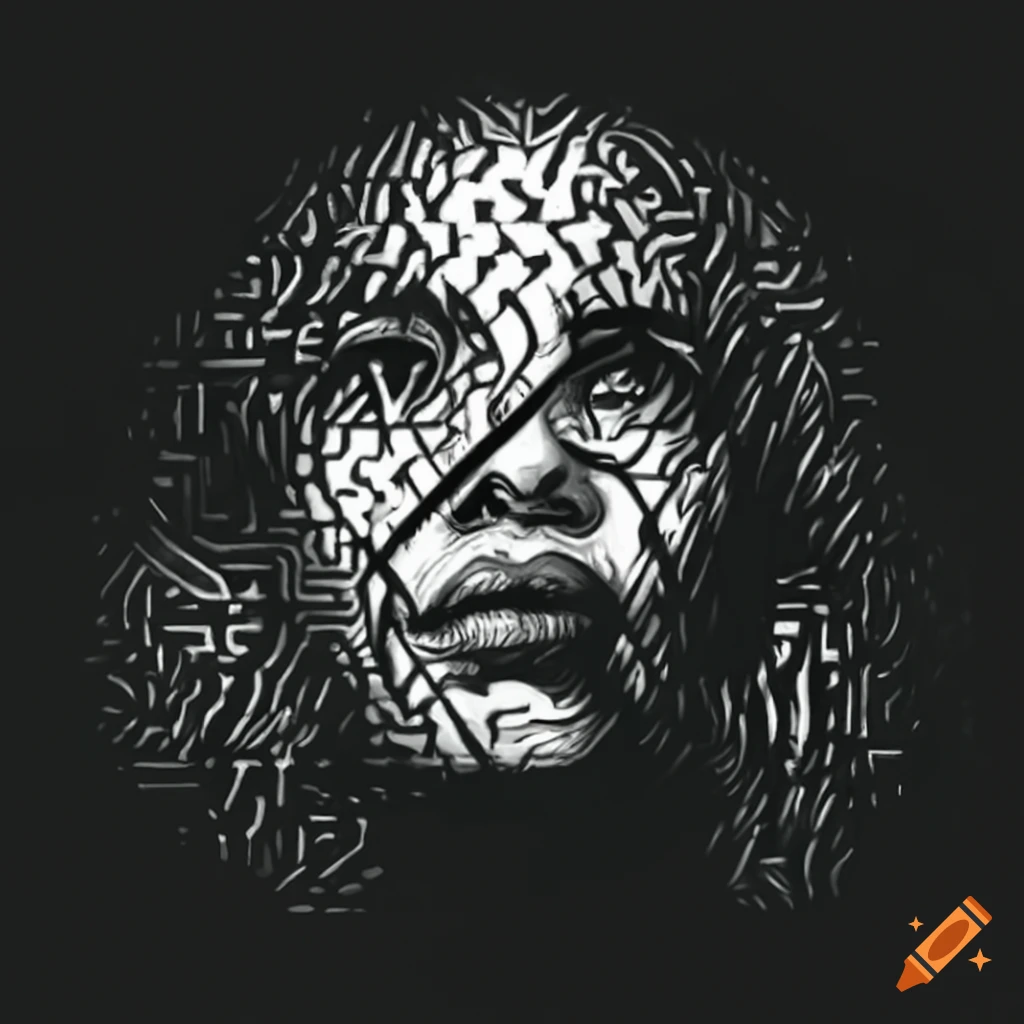 intriguing black and white artwork of a crowd in a labyrinth