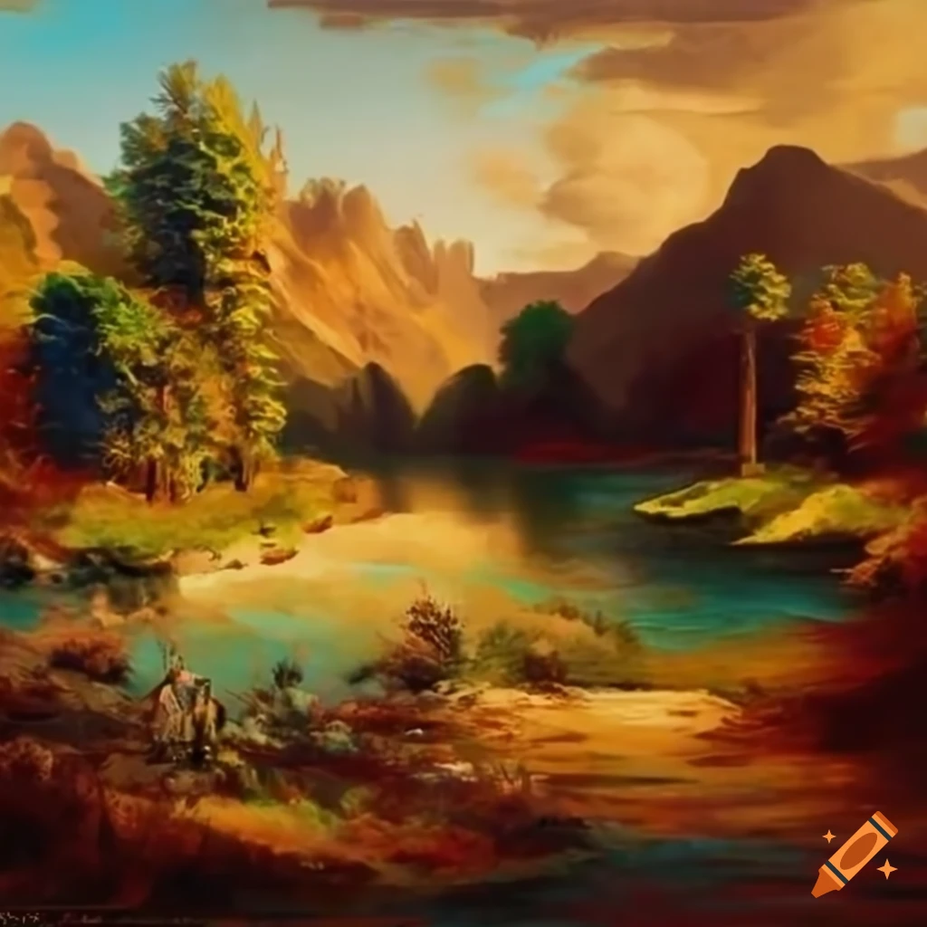 Unique retro landscape with vibrant colors