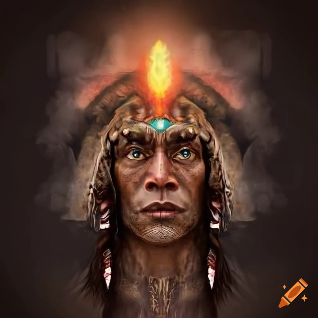 smokey background with a shaman indian design