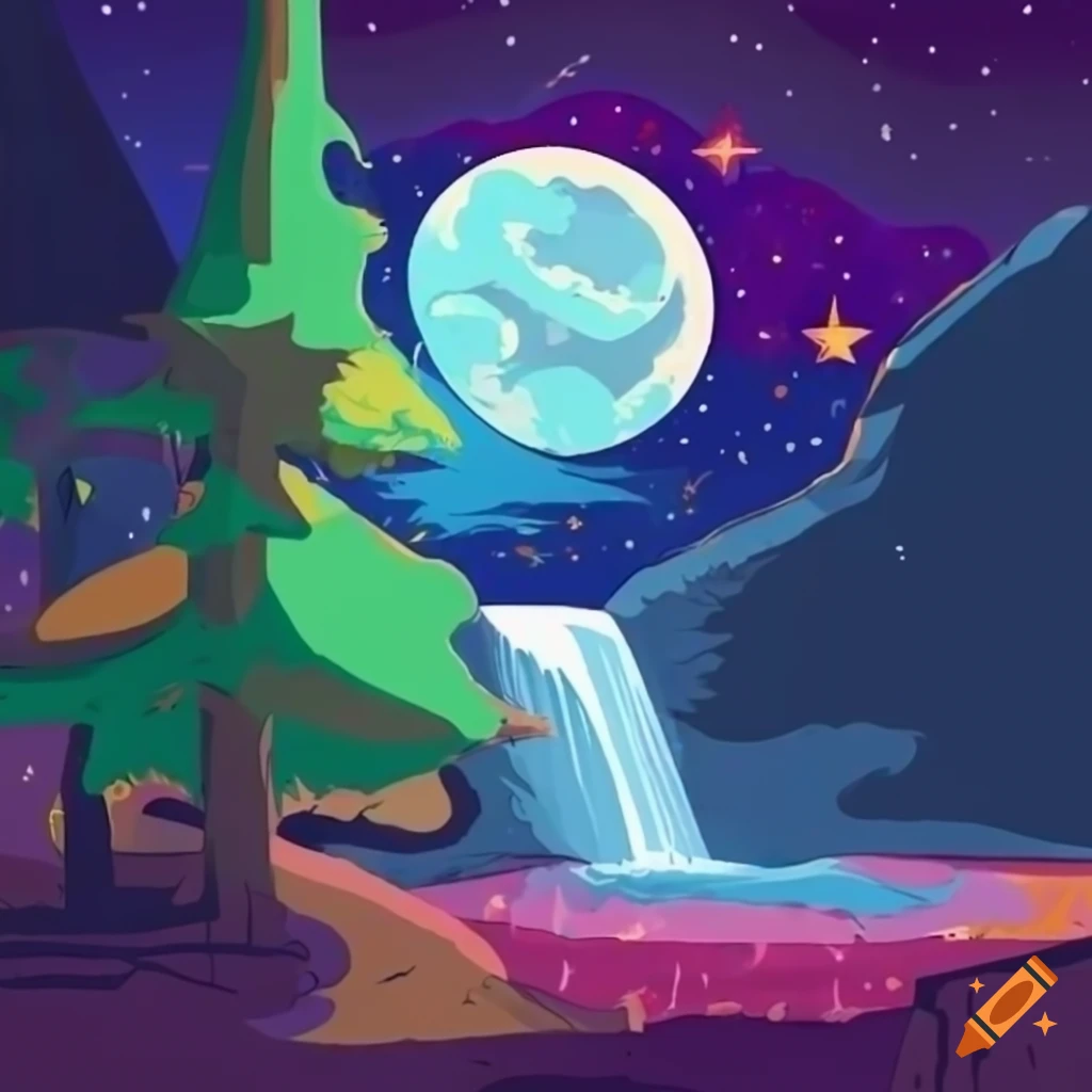 night background with stars and a waterfall from Steven Universe