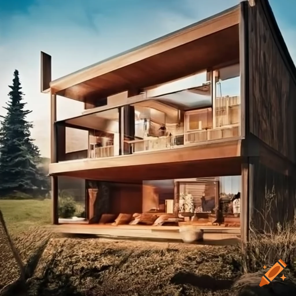 casa moderna con toques vintage de tres pisos en un campo