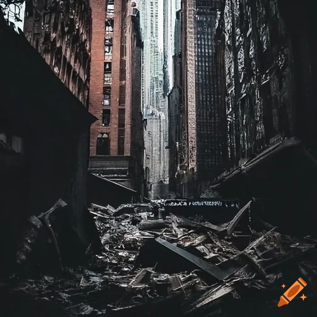 Dystopian depiction of new york city in ruins