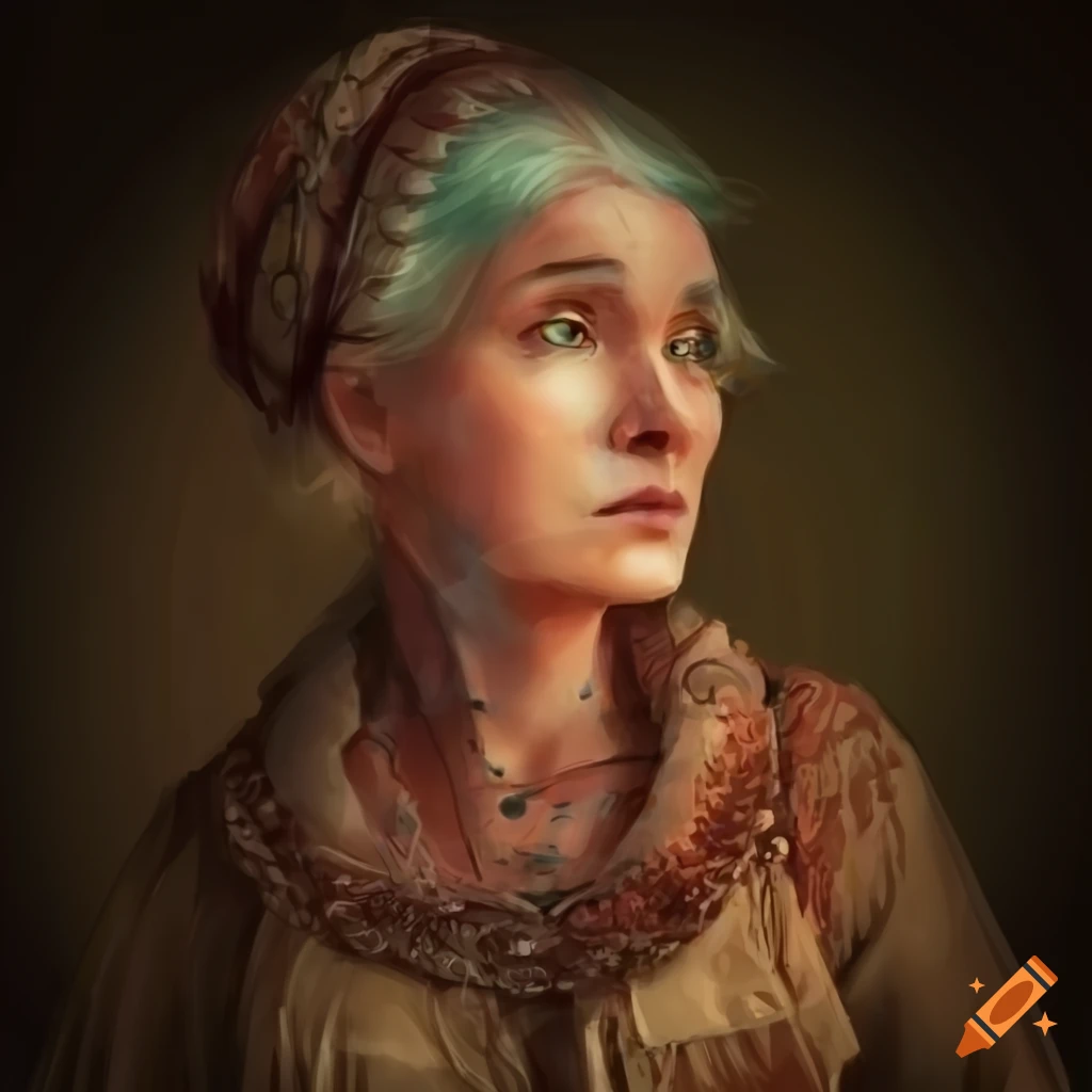 Fantasy villager woman in shabby clothes