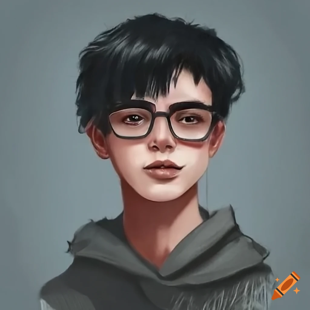 Portrait of a young guy with black hair and glasses