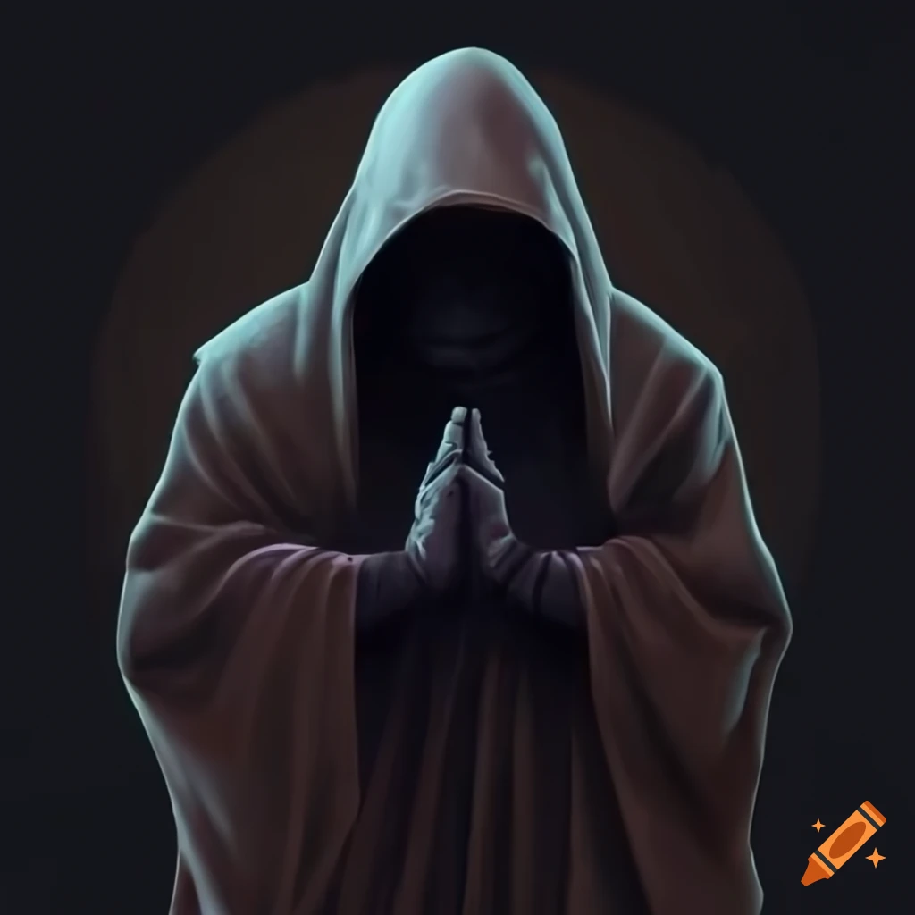 image of a futuristic hooded monk praying