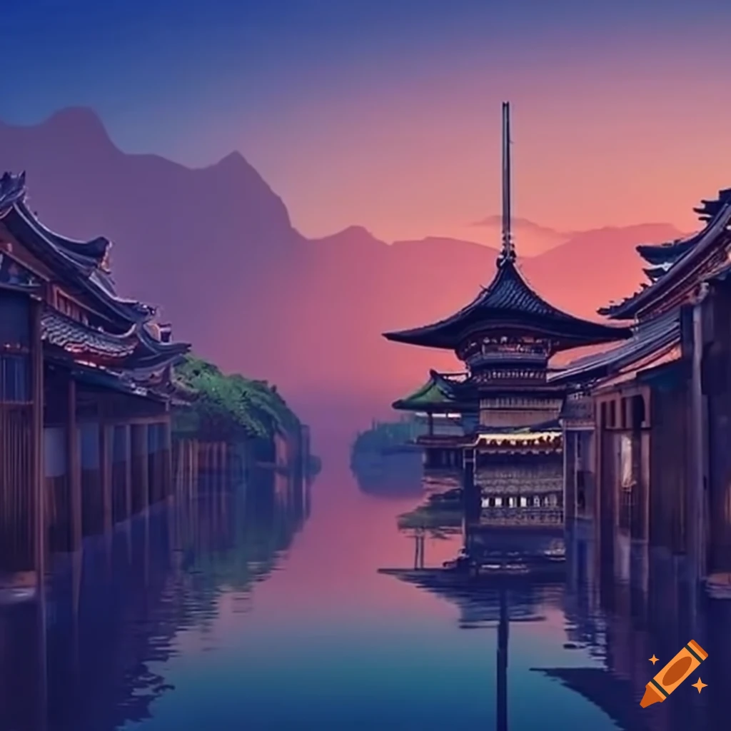 floating ancient Japanese city