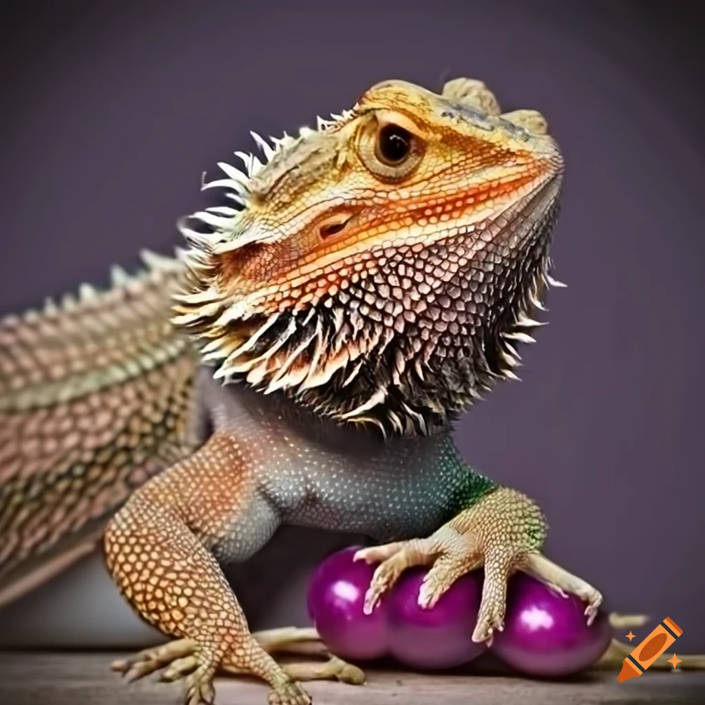 bearded dragon lizard with an eggplant