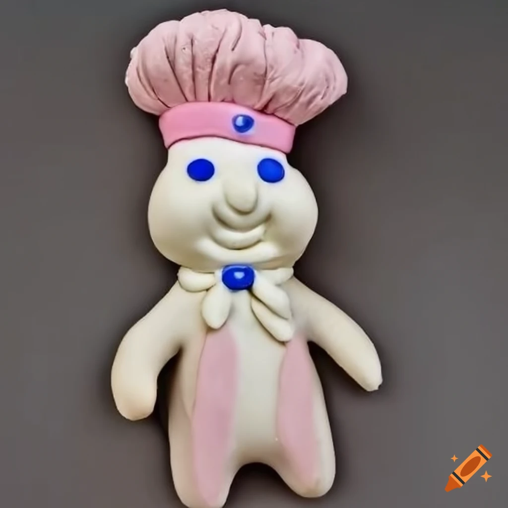 Pink pillsbury doughboy made of dough on Craiyon