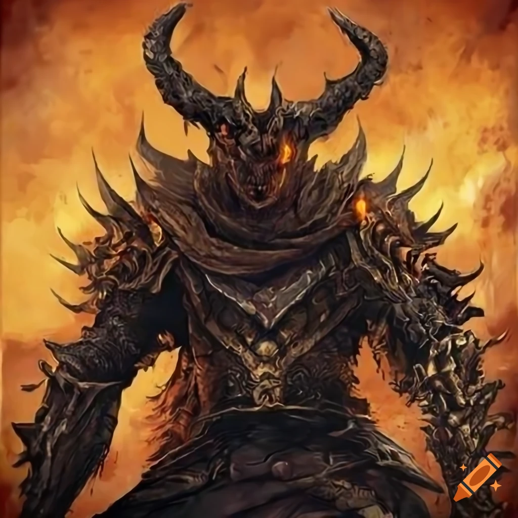 Portrait of a powerful demon king with yellow eyes and horns