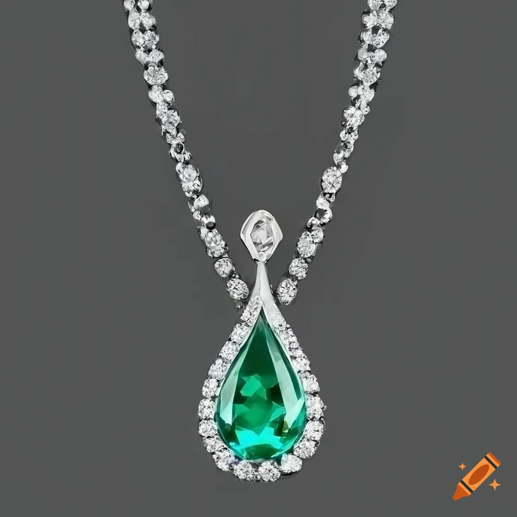 Diamond necklace with a bluegreen emerald pendant