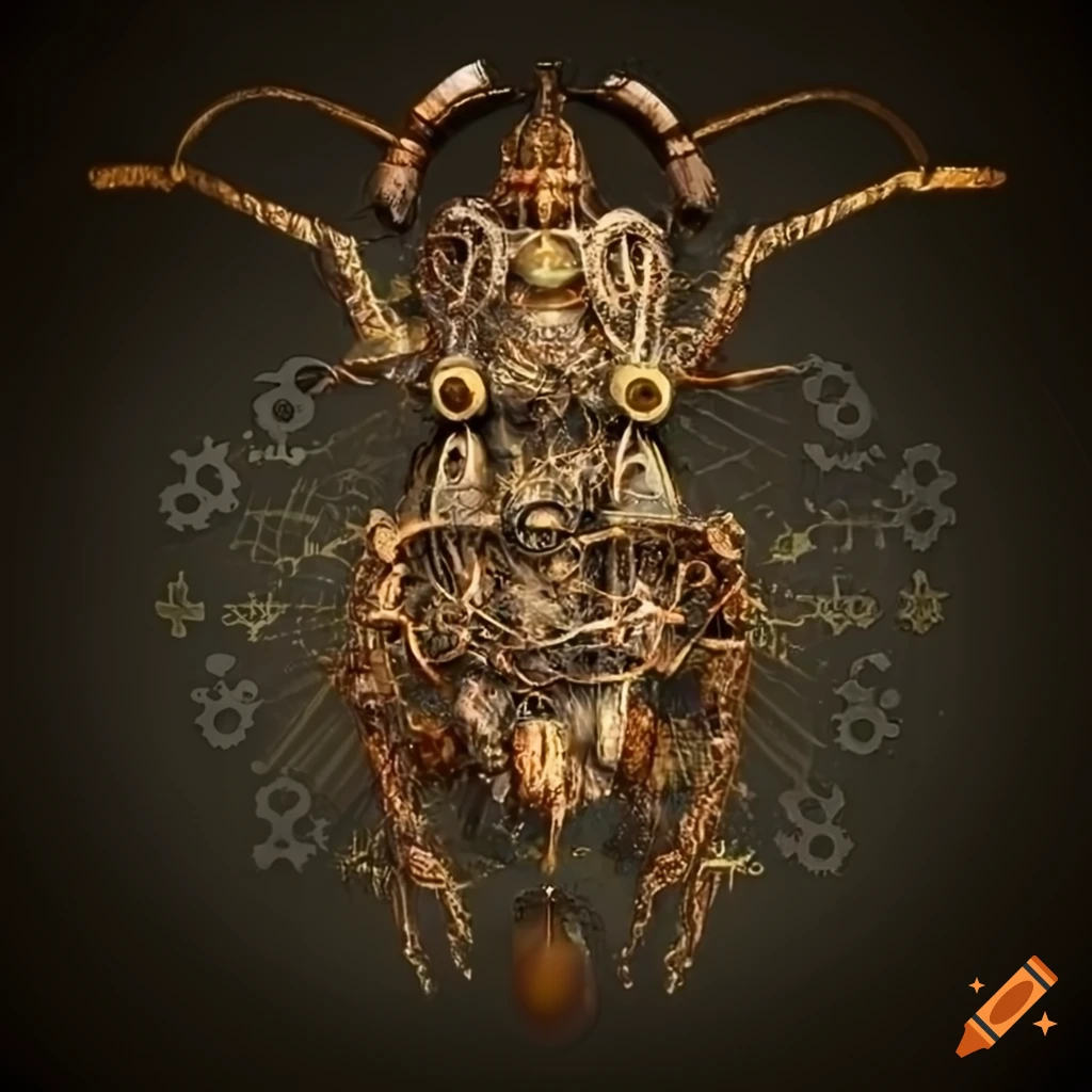 Steampunk insect with mathematical equations